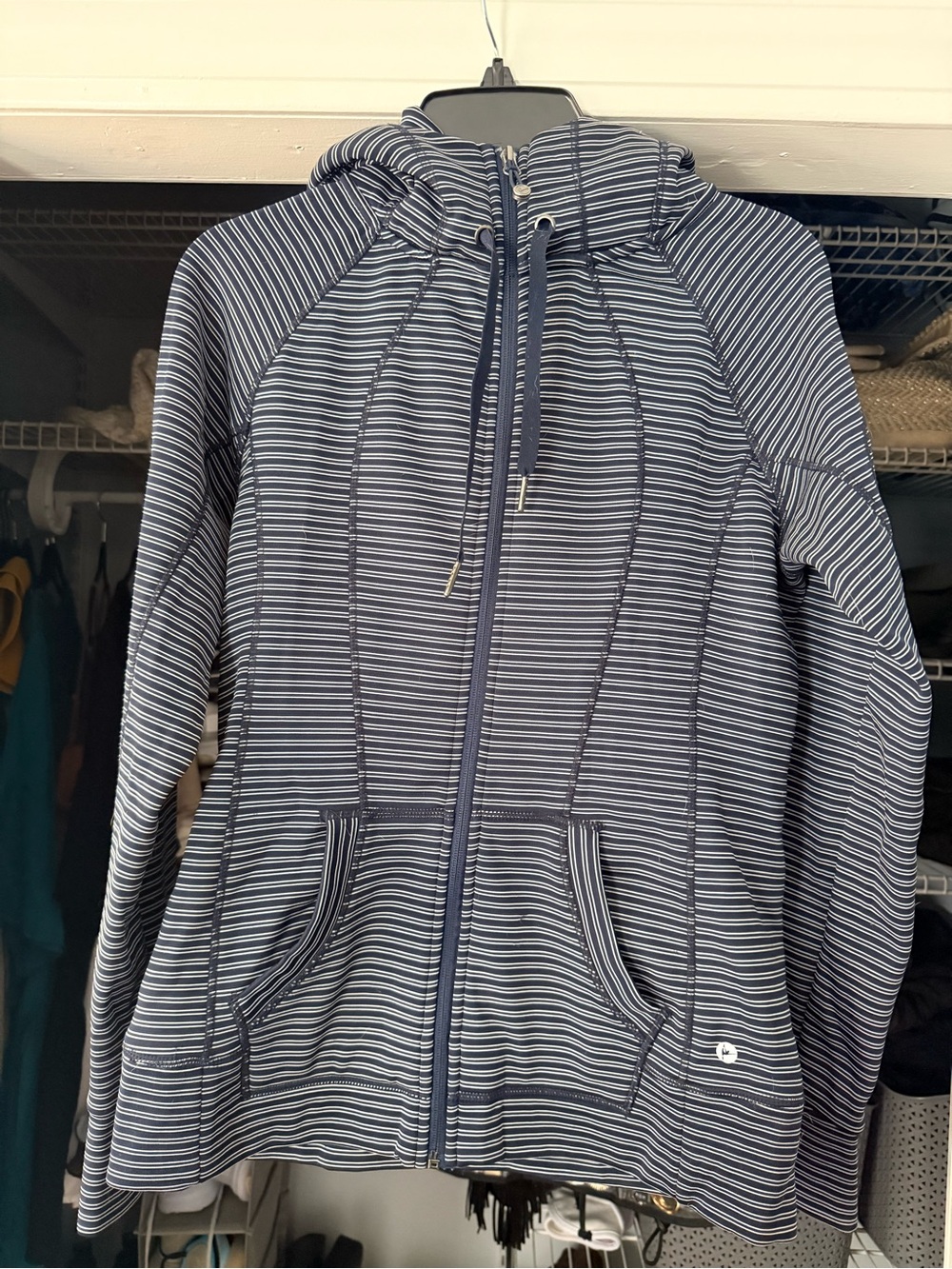 90 Degree By Reflex Navy and White Striped Hooded Zip Jacket